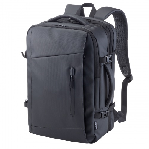 BAG-BP20WPの外観。収納部を分けた黒いビジネスリュック